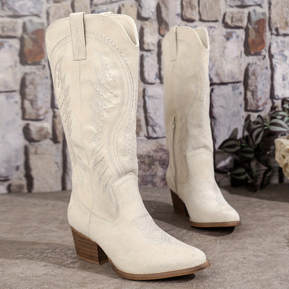 Ladies Playful Cowboy Boots with Embroidery and Block Heel