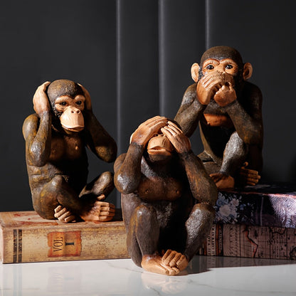 Set of 3 Chimpanzee Figurines - Playful and Realistic for Your Interior