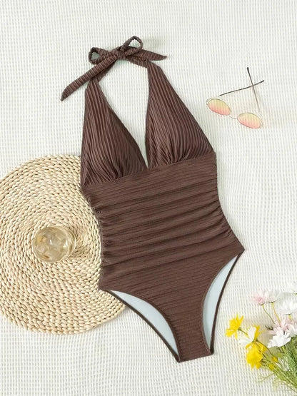 Maillot de bain à col halter et décolleté plongeant en V