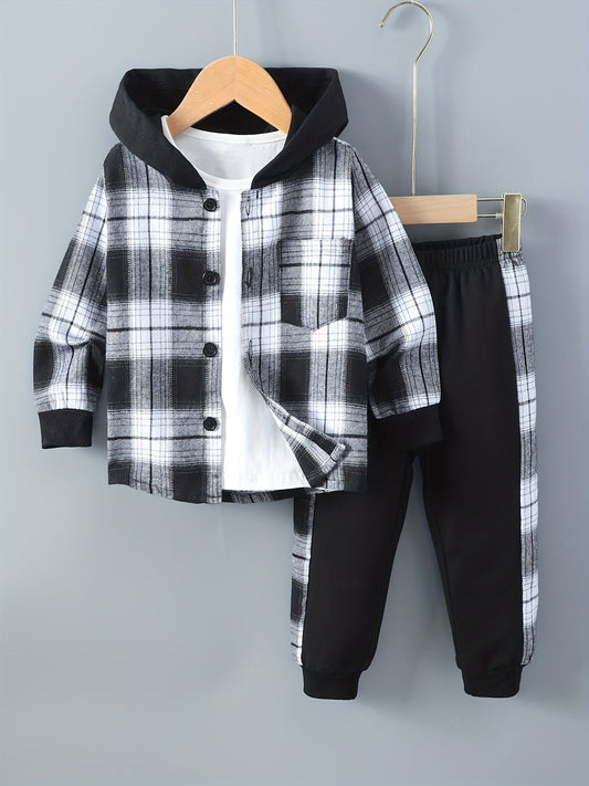 Conjunto de 2 piezas para niños: sudadera con capucha y pantalones deportivos a cuadros con mangas largas - Filipe