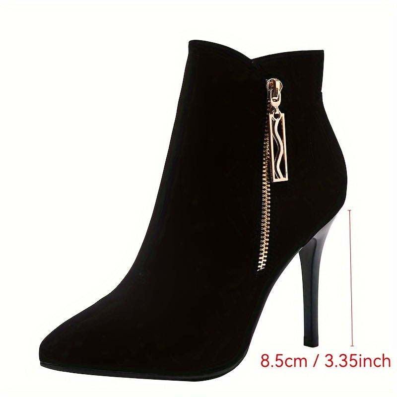 Benthe - Velvet Black Ankle Boots with High Heel