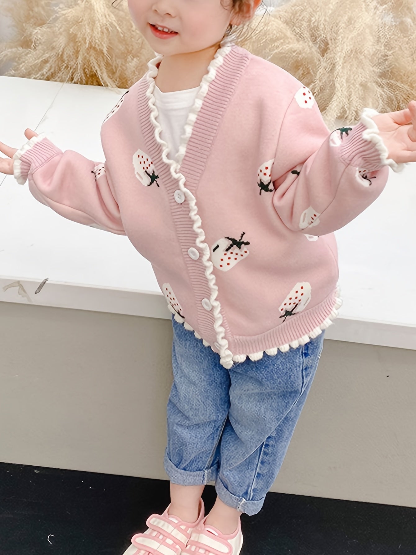 Cárdigan adorable con estampado de fresas para niñas - Estella