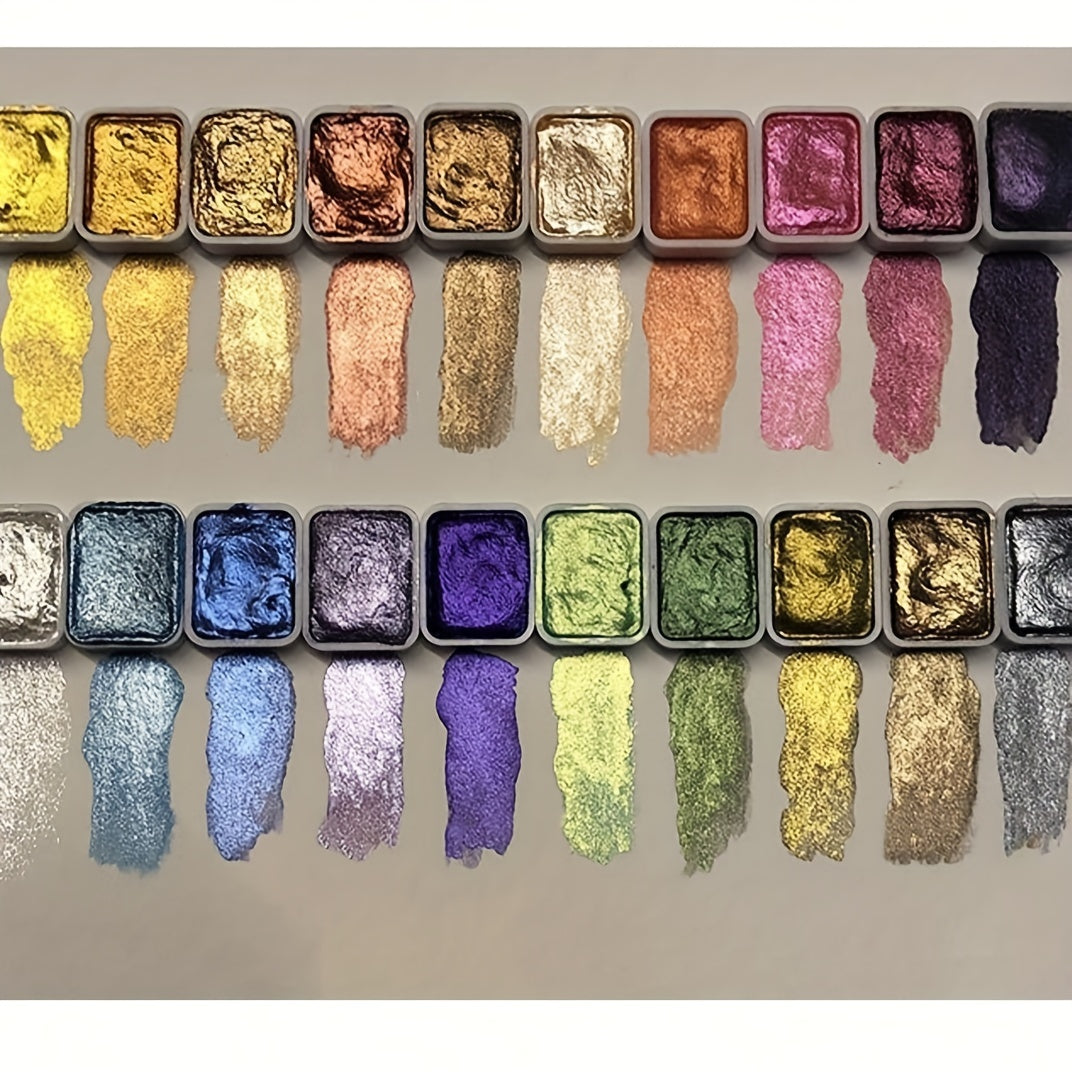 Parelmoerachtige aquarelverfset – 20 kleuren in vaste vorm voor schilderen en kalligrafie