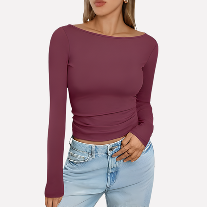 Women's Boat Neck Long Sleeve Top