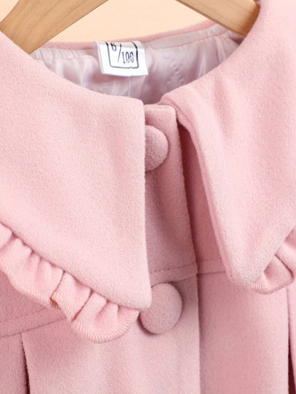 Girls' Elegant Button Closure Warm Coat with Ruffled Collar - Lily