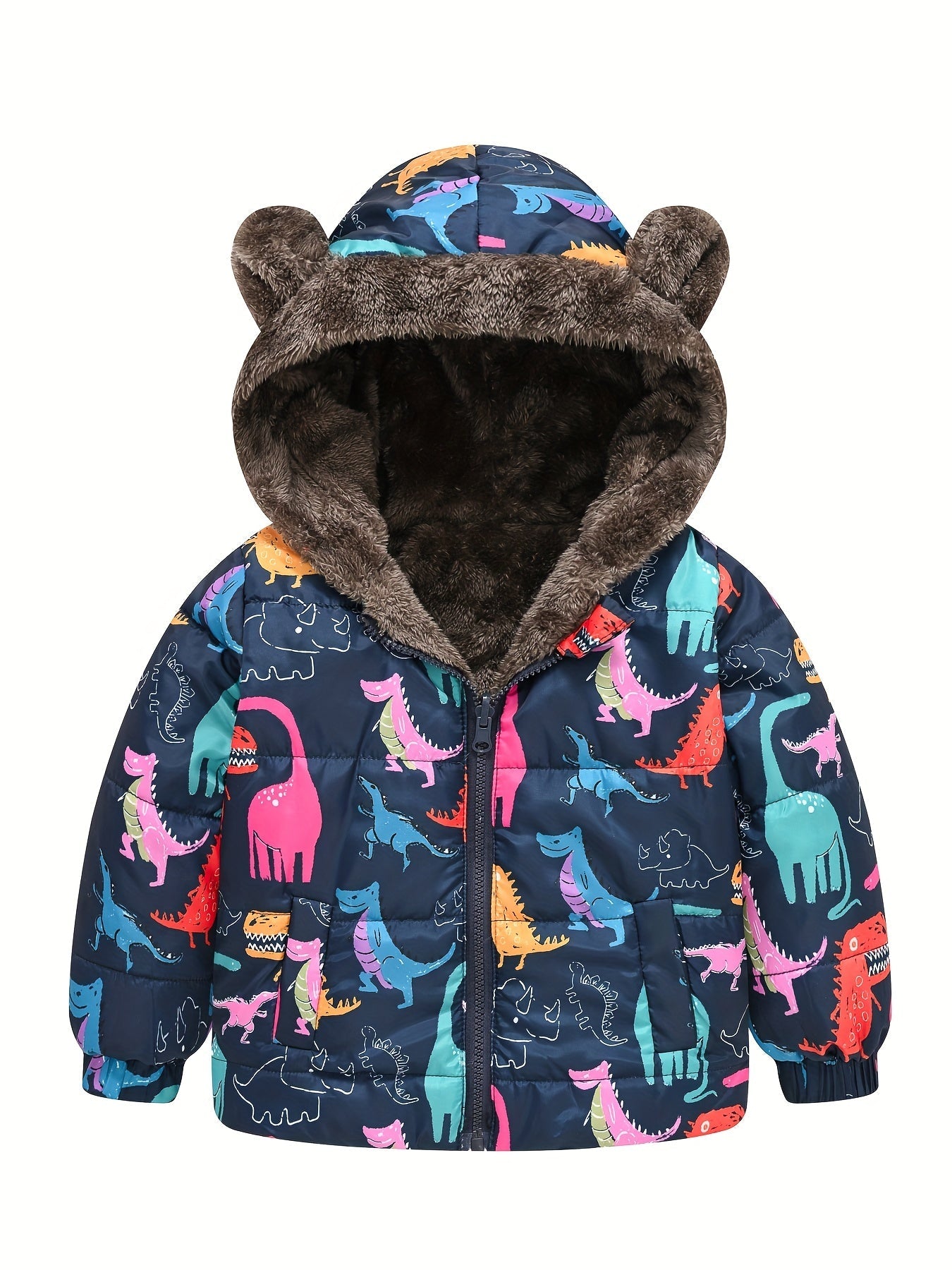 Toddler Boys Girls Cartoon Print Zip Jacket with Bear Ears - Jamil