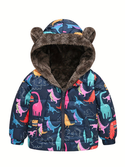 Toddler Boys Girls Cartoon Print Zip Jacket with Bear Ears - Jamil