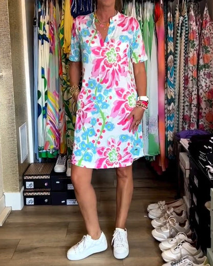 Dress with short sleeves and floral print - Rosalie