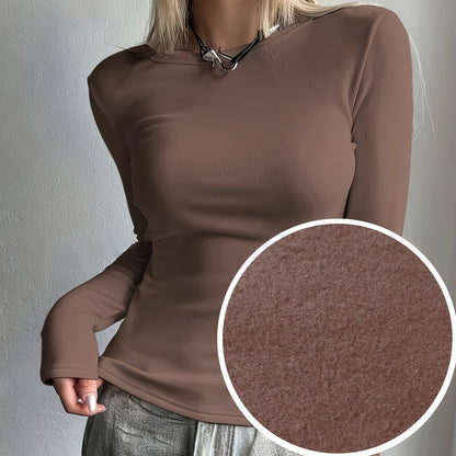 Ladies' Thermal Long Sleeve Top for Autumn and Winter – Comfortable and Warm Basic Item
