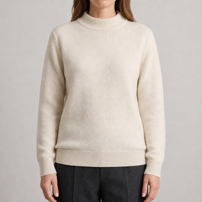 Ladies' Cosy Knitted Jumper with Stand-Up Collar and Ribbed Cuffs