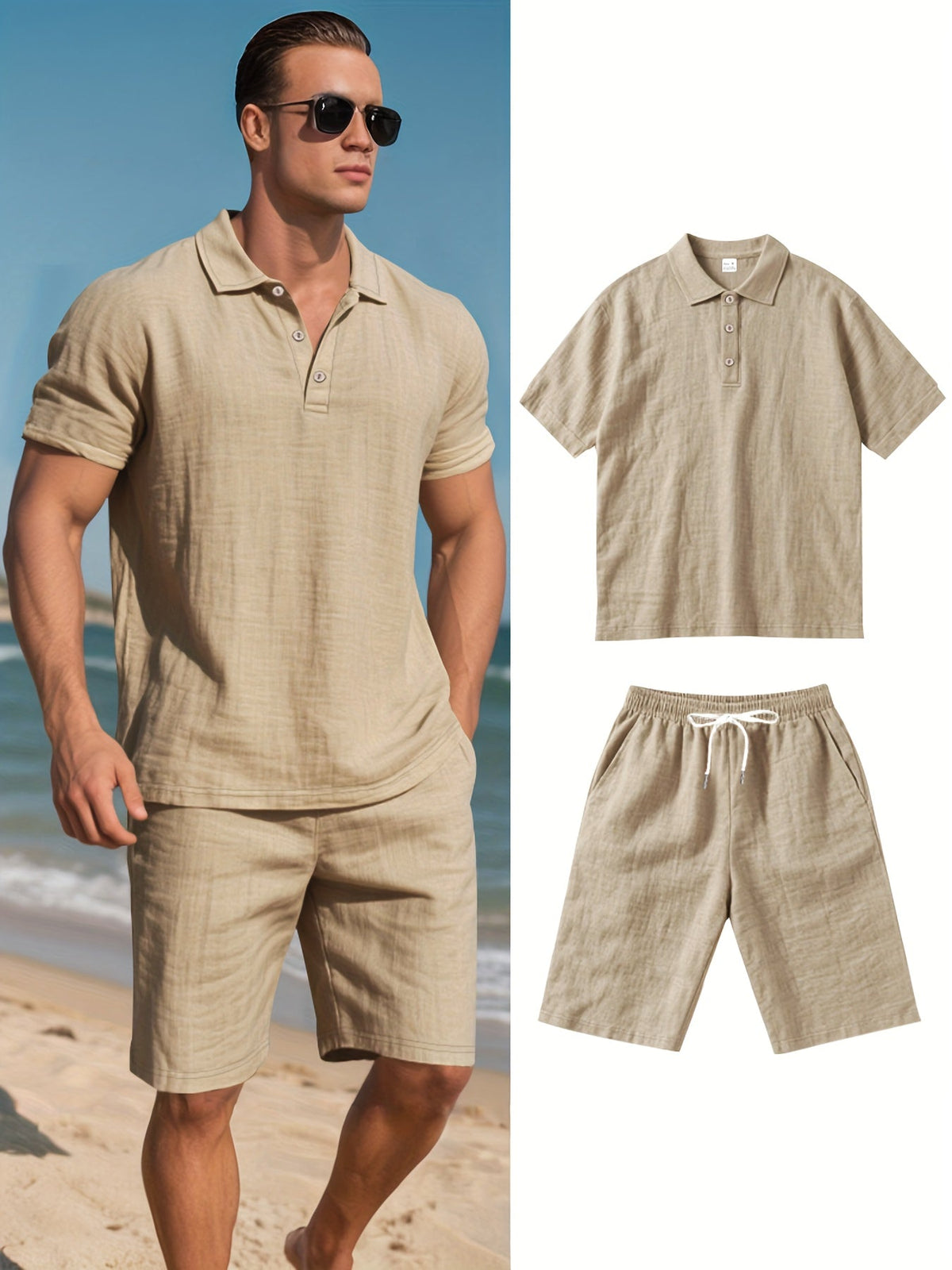 Leinen-Polohemd und Shorts für Herren – Bequem und lässig an warmen Tagen