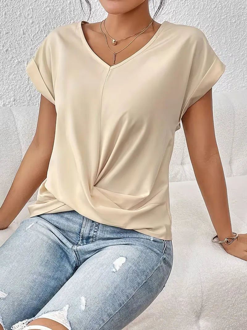T-shirt col en V avec devant drapé