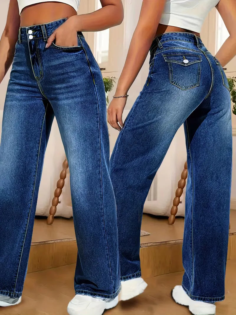High-waisted straight jeans
