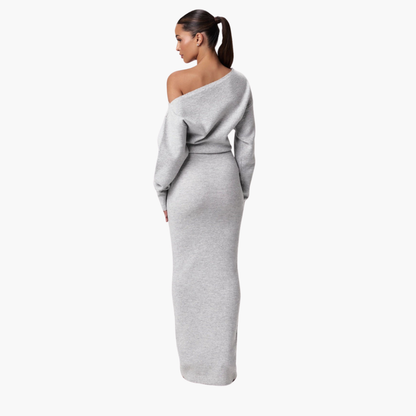 Off-Shoulder Knitted Dress for Women – Elegant Evening Dress