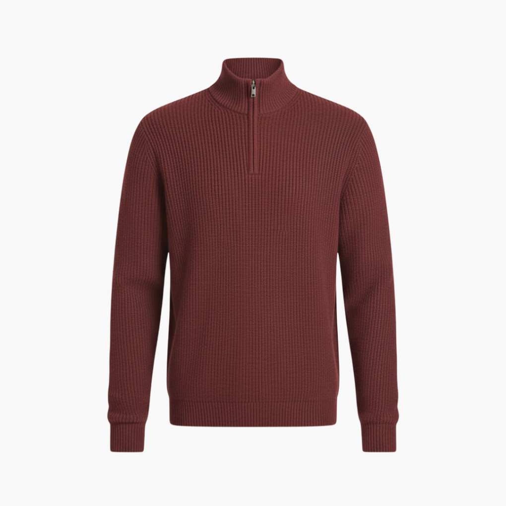 Men's Ribbed Knit Jumper with Half-Zip Neckline