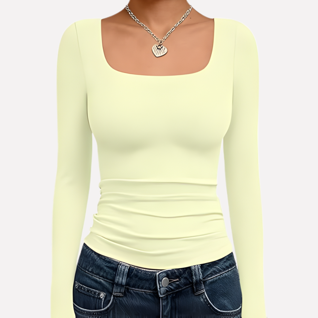 Top corto da donna con scollo quadrato e maniche lunghe