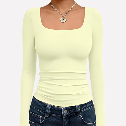 Top corto da donna con scollo quadrato e maniche lunghe