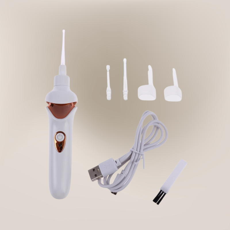 Pulitore per orecchie ricaricabile elettrico con accessori morbidi