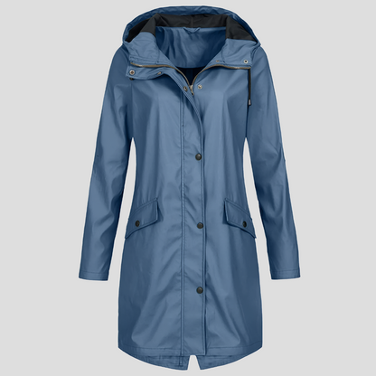 Presca - Long raincoat with hood and pockets for women