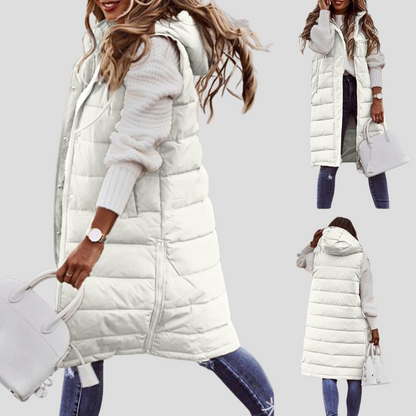 Long hooded gilet for women