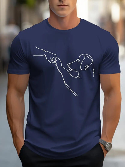 Men's T-shirt with Round Neck and Funny Print of Dog and Fist - Carl