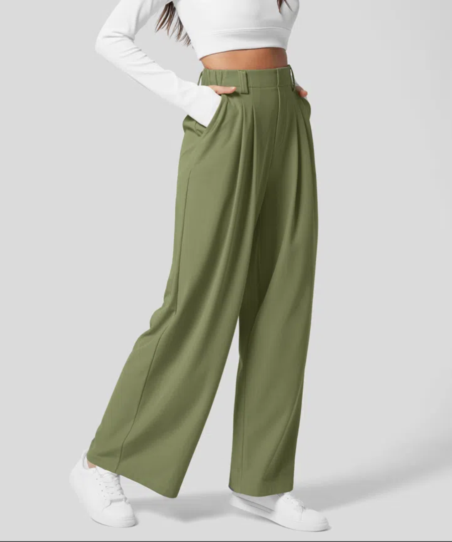 High-Waisted Trousers for Women with Elastic Waist and Wide Legs