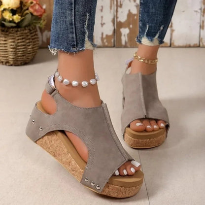 Summer Wedge Sandals with Open Toe and Adjustable Buckle Closure
