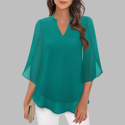 Summer Top with V-Neck and Petal Sleeves