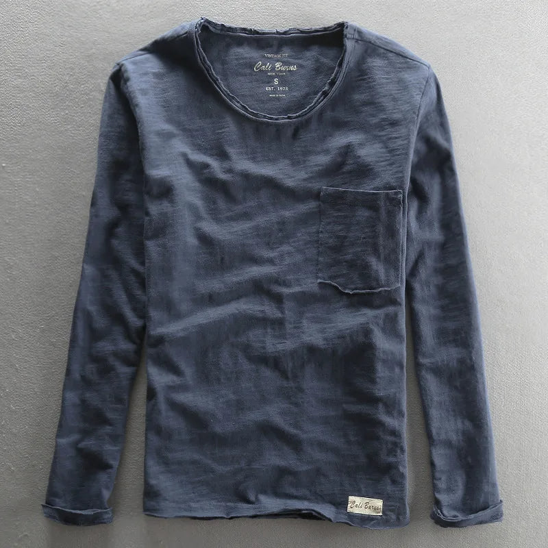 Vintage Cotton Long Sleeve with O-Neck for Men