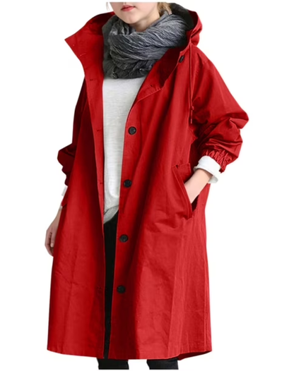 Waterproof Trench Coat for Women Long with Hood and Buttons