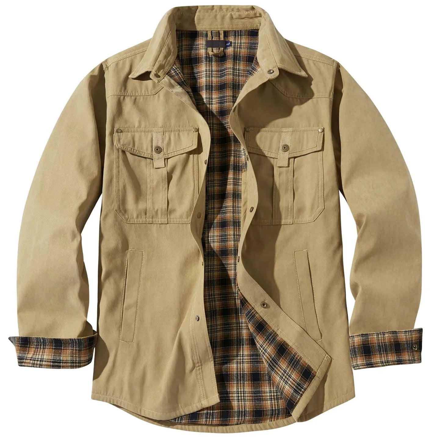 Plus Size Flannel Men's Jacket with Check Pattern and Removable Hood