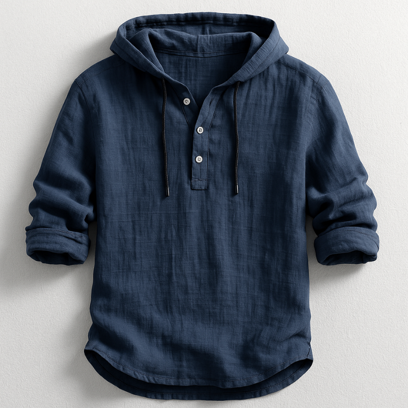 Camicia di lino da uomo con cappuccio, fresca e comoda, dallo stile casual