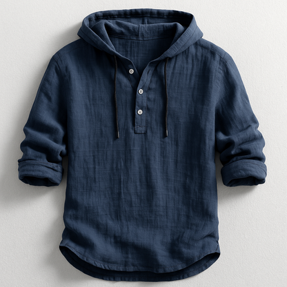 Camicia di lino da uomo con cappuccio, fresca e comoda, dallo stile casual