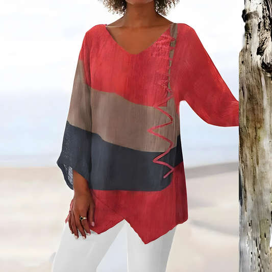 Evelien – Blusa elegante de patchwork con diseño asimétrico