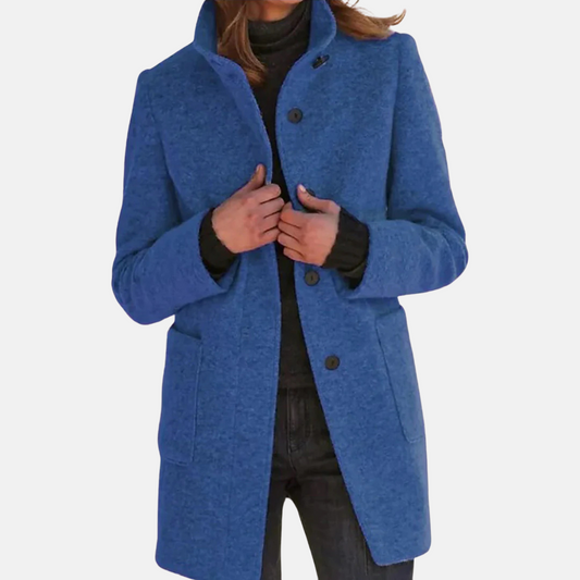 Casaco feminino vintage de tweed com elegante gola alta