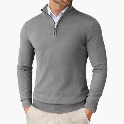 Men's Pullover with Quarter Zip and Ribbed Hem