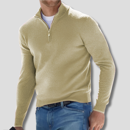 Men's Cotton Knitted Jumper with Zip Collar