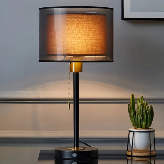 Vintage Table Lamp with Double Fabric Shade for Warm Ambient Light LED