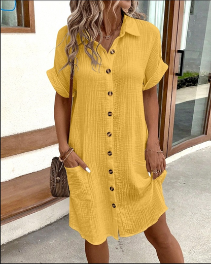Summer Shirt Dress with Short Sleeves