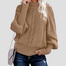 Jersey de punto con diseño de ochos y cuello alto para mujer, cálido y con mangas abullonadas