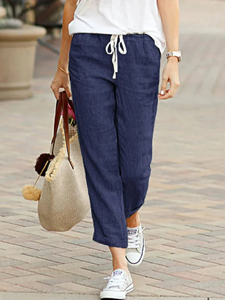 Elvan – Pantaloni da donna dritti con vita elastica e vestibilità comoda