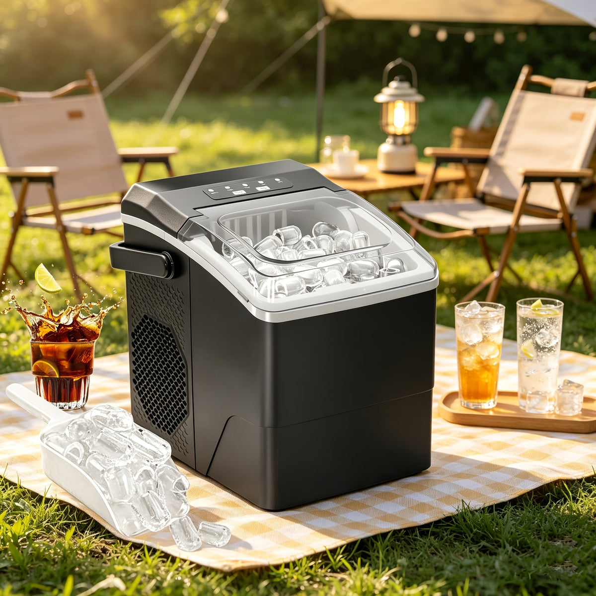 Compact Ice Cube Maker with Two Ice Cube Sizes and Fast Production