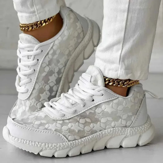 Zapatillas transpirables con cordones y patrón de estrellas para mujer