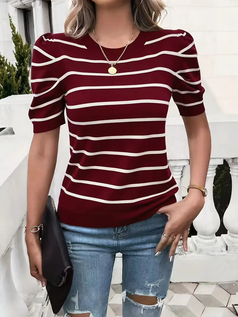 Ladies' T-shirt with Stripes and Puffed Sleeves