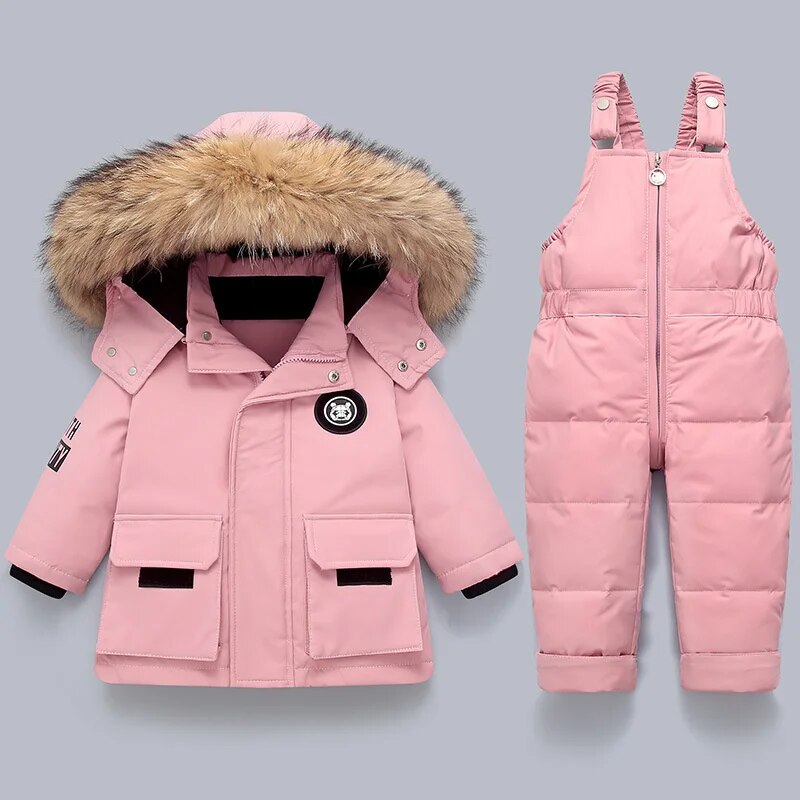 Children's Warm Winter Coat Overall with Fur Collar