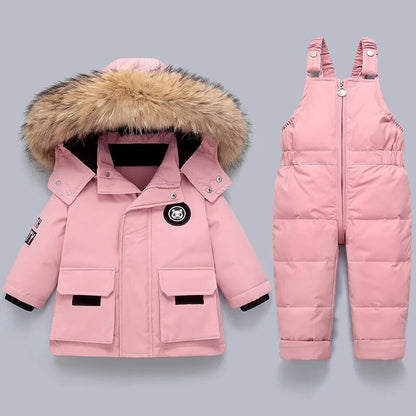 Children's Warm Winter Coat Overall with Fur Collar