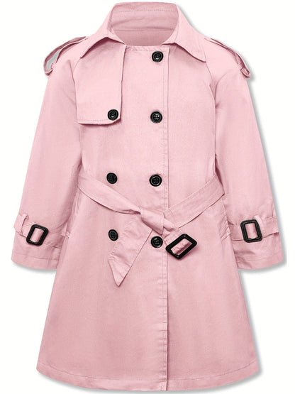Girls' trench coat with classic button closure and collar tunic jacket with belt - Hanie
