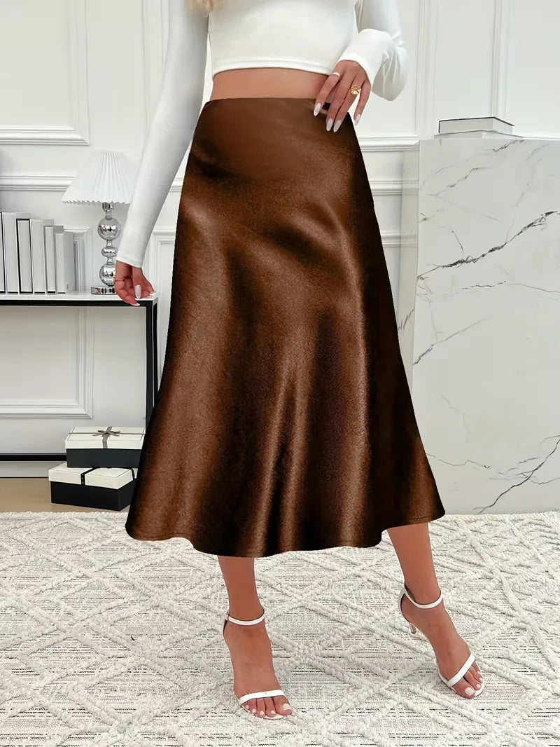 Jupe midi en satin à taille haute