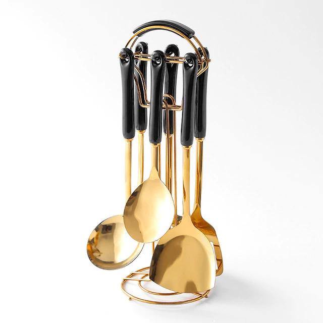 Luxe gouden keukengerei-set - 7-delig met Lattea-standaard