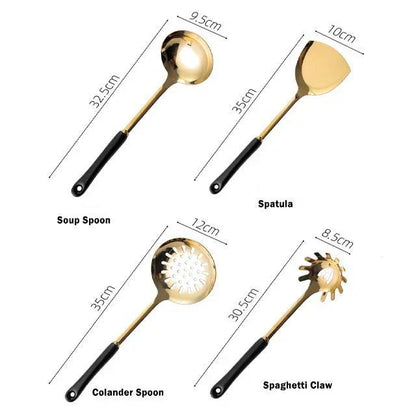 Luxe gouden keukengerei-set - 7-delig met Lattea-standaard